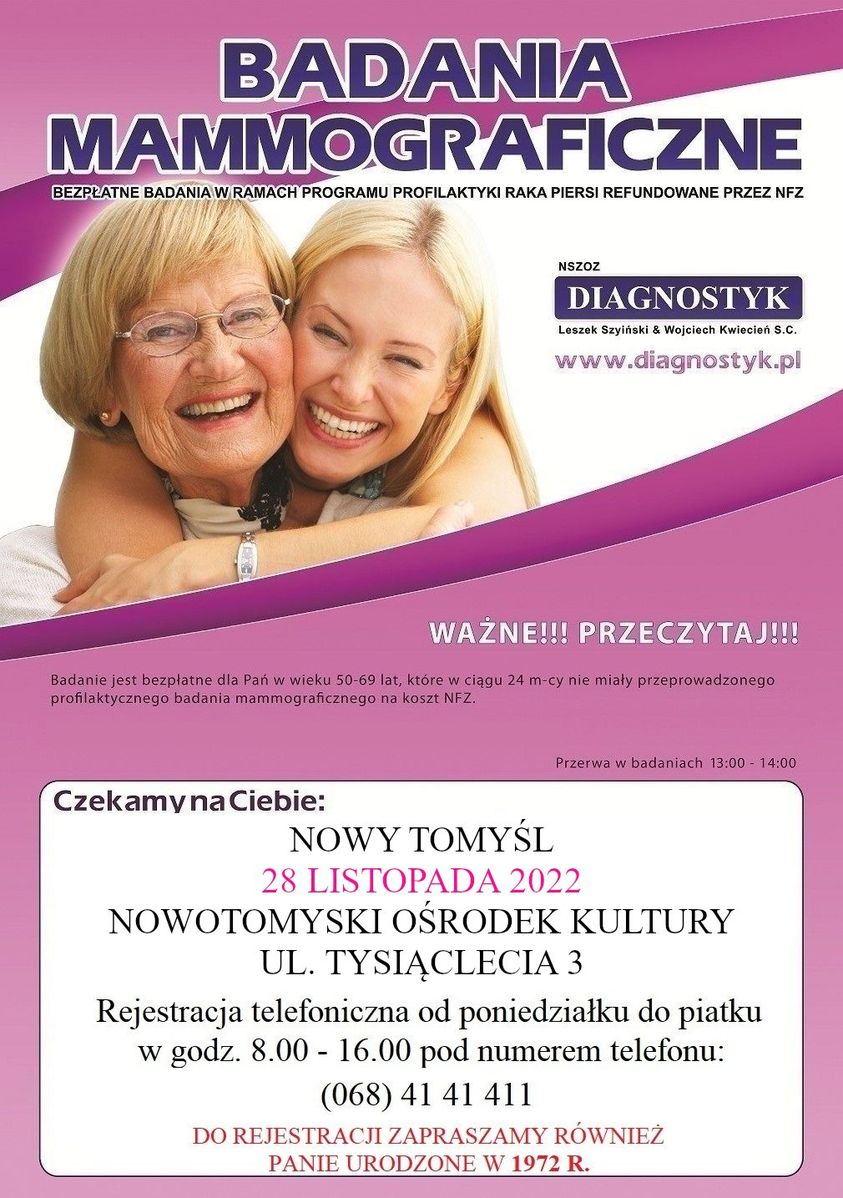 Ilustracja do informacji: Bezpłatne badania mammograficzne dla kobiet w wieku od 50 do 69 lat